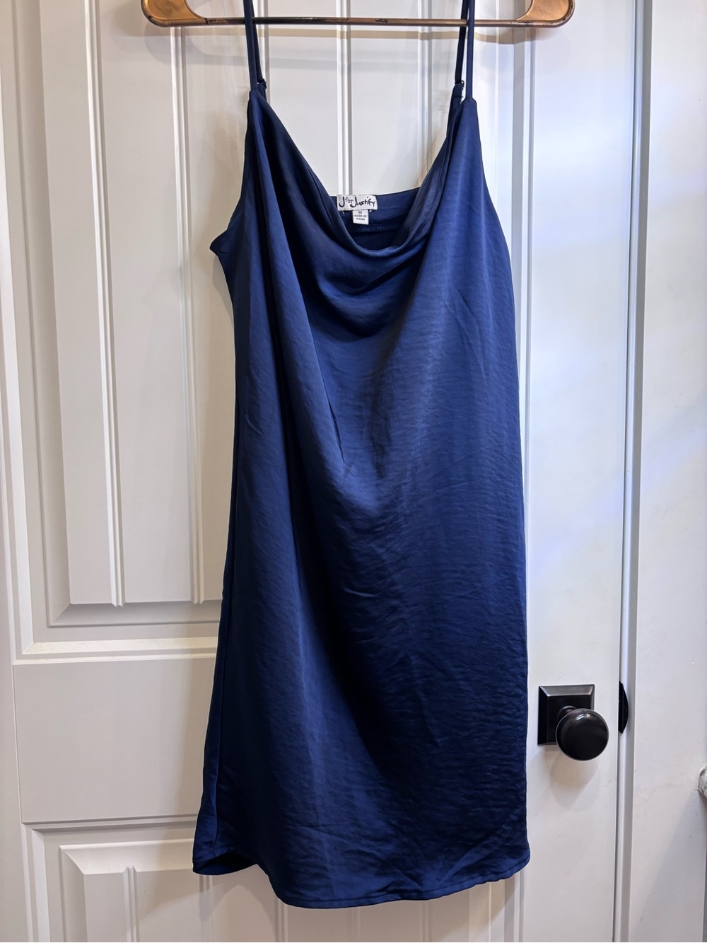 J for Justify Navy Cowl-Neck Slip Mini Dress